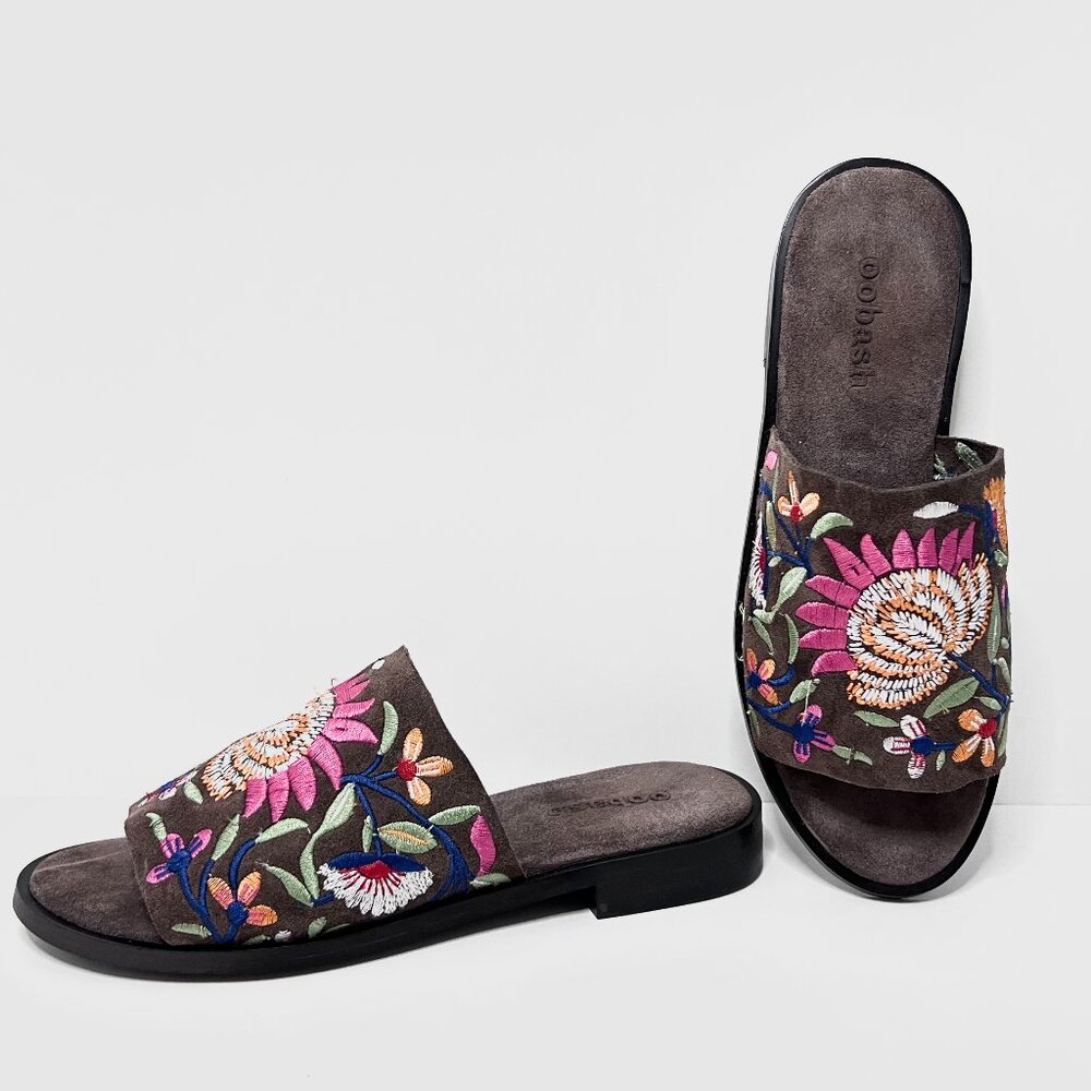 Rose Brown embroidered suede leather Mule